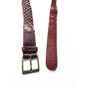 Woven Trim Leather Brown Belt 5 Holes 34-36